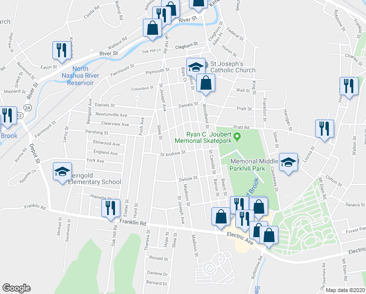 map of restaurants, bars, coffee shops, grocery stores, and more near 122 Chester Street in Fitchburg
