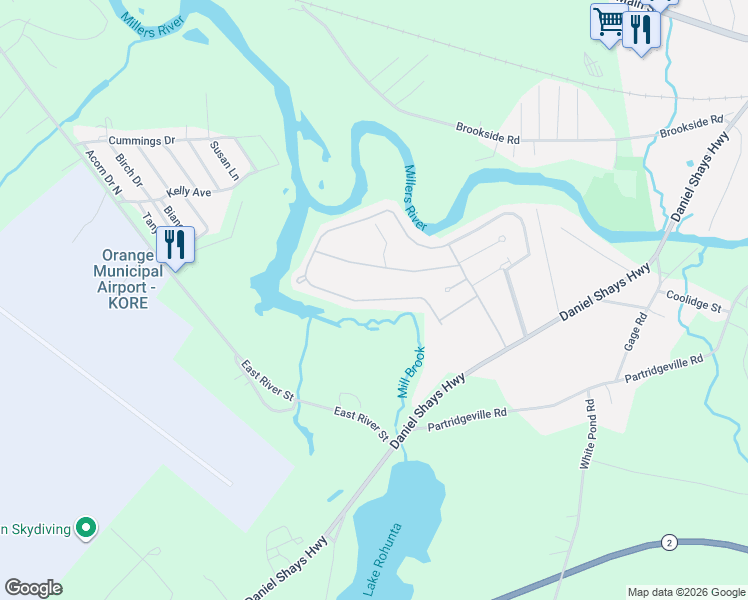 map of restaurants, bars, coffee shops, grocery stores, and more near Robert Drive in Athol