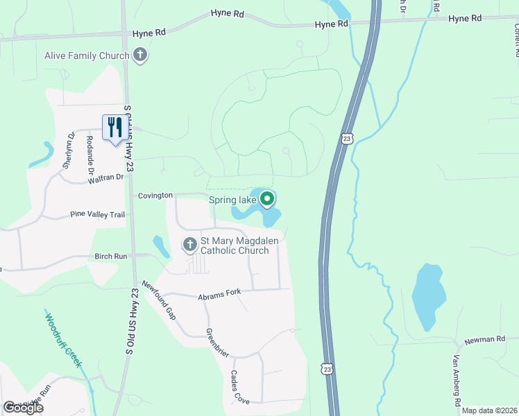 map of restaurants, bars, coffee shops, grocery stores, and more near 10200 Rosemarie Run in Brighton