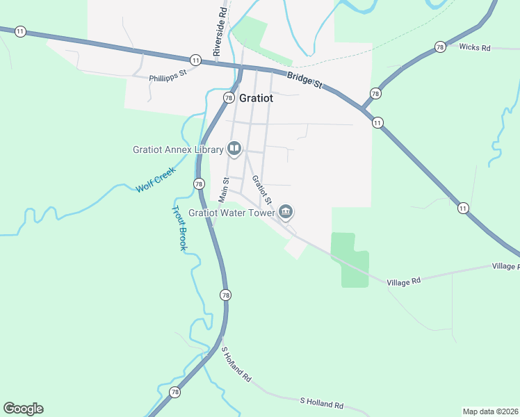 map of restaurants, bars, coffee shops, grocery stores, and more near 10301 Village Road in Gratiot