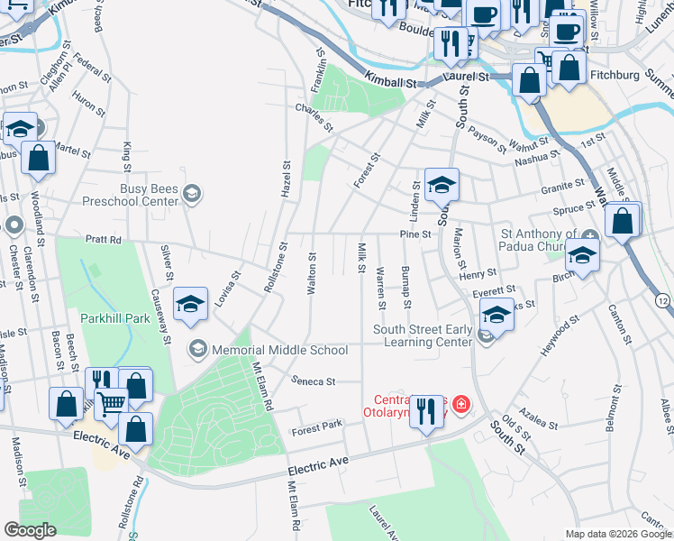 map of restaurants, bars, coffee shops, grocery stores, and more near 158 Walton Street in Fitchburg