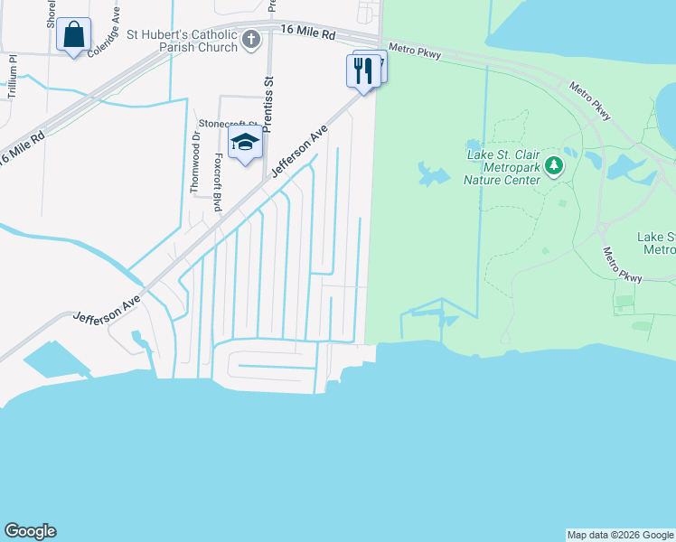 map of restaurants, bars, coffee shops, grocery stores, and more near 38063 Mallast Street in Harrison Township