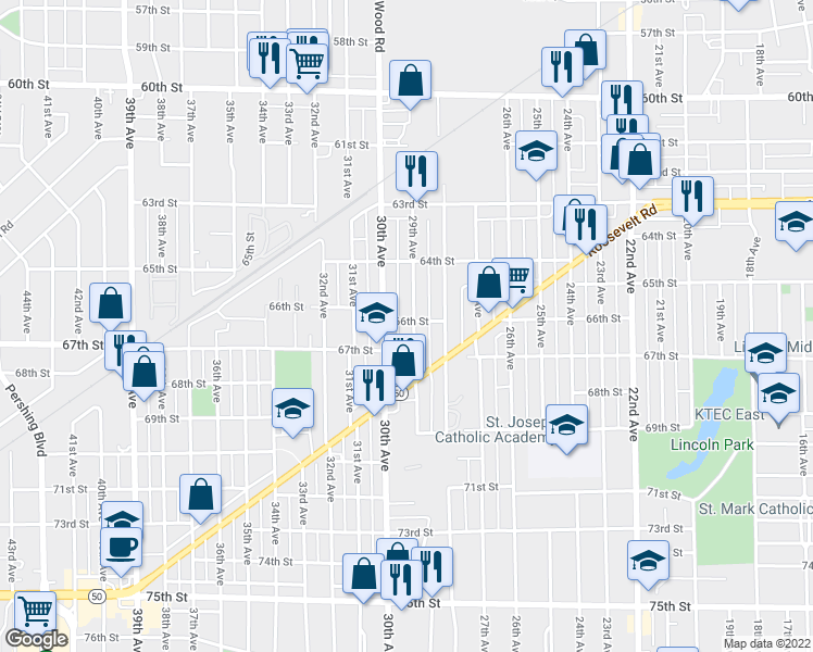map of restaurants, bars, coffee shops, grocery stores, and more near 6602 29th Avenue in Kenosha