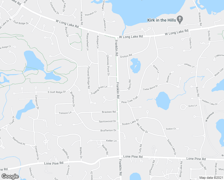 map of restaurants, bars, coffee shops, grocery stores, and more near 1623 Trading Post Lane in Bloomfield Hills