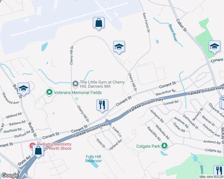 map of restaurants, bars, coffee shops, grocery stores, and more near 240 Conant Street in Danvers