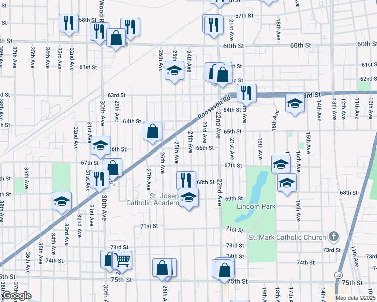 map of restaurants, bars, coffee shops, grocery stores, and more near 6526 24th Avenue in Kenosha