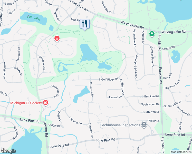 map of restaurants, bars, coffee shops, grocery stores, and more near 1820 South Golf Ridge Drive in Oakland County