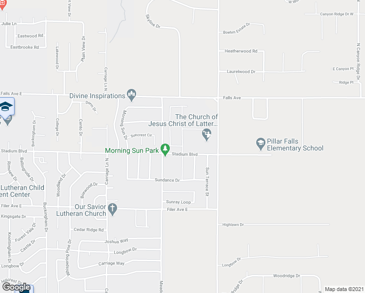 map of restaurants, bars, coffee shops, grocery stores, and more near 825 Sunshine Drive in Twin Falls