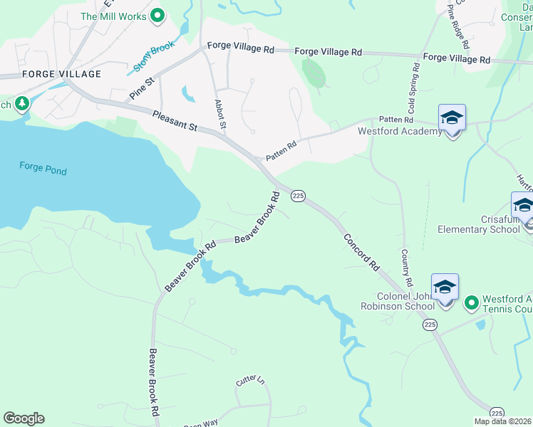 map of restaurants, bars, coffee shops, grocery stores, and more near 1 Sandy Beach Road in Westford