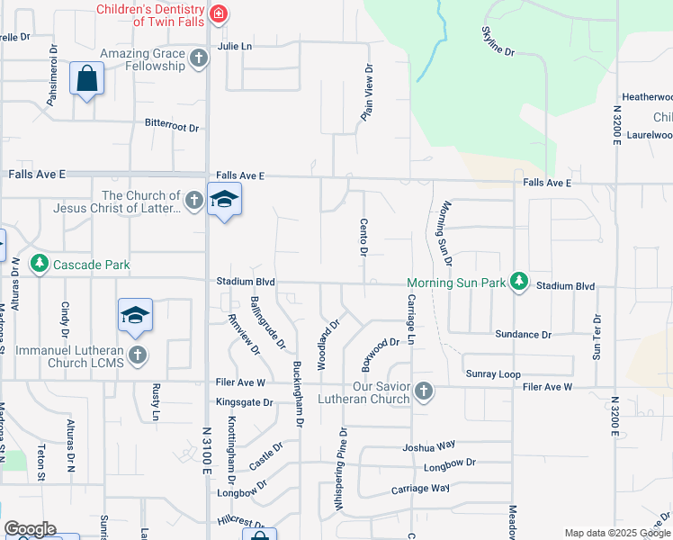 map of restaurants, bars, coffee shops, grocery stores, and more near 746 College Drive in Twin Falls