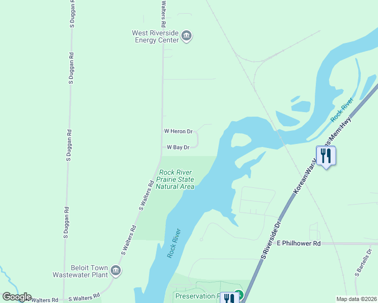 map of restaurants, bars, coffee shops, grocery stores, and more near 382 West Bay Drive in Beloit