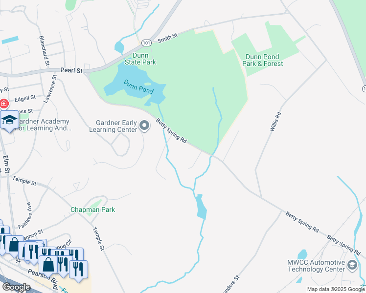 map of restaurants, bars, coffee shops, grocery stores, and more near 193 Betty Spring Road in Gardner