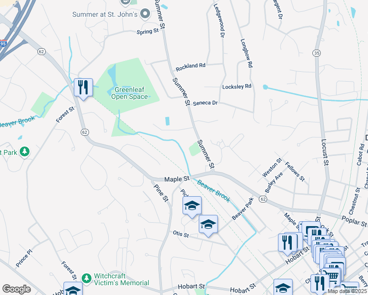 map of restaurants, bars, coffee shops, grocery stores, and more near 30 Summer Street in Danvers