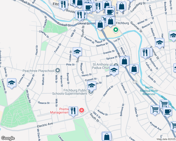 map of restaurants, bars, coffee shops, grocery stores, and more near 39 Mountain Avenue in Fitchburg