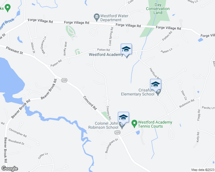 map of restaurants, bars, coffee shops, grocery stores, and more near 22 Country Road in Westford