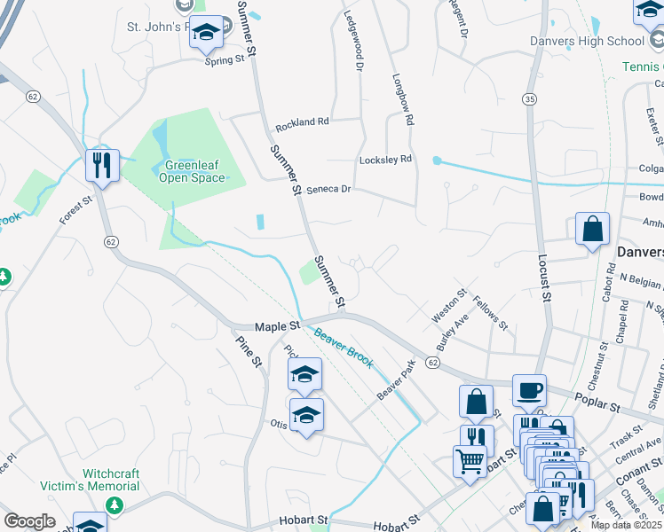 map of restaurants, bars, coffee shops, grocery stores, and more near 17 Summer Street in Danvers