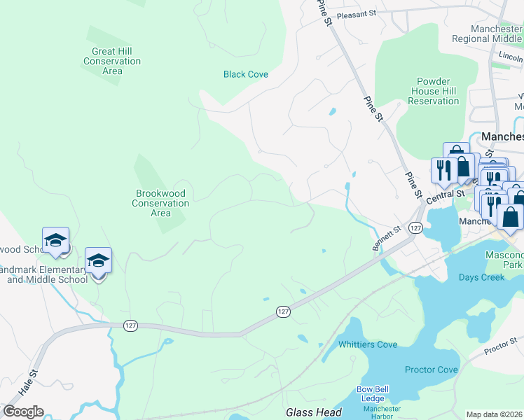 map of restaurants, bars, coffee shops, grocery stores, and more near 37 Forster Road in Manchester-by-the-Sea