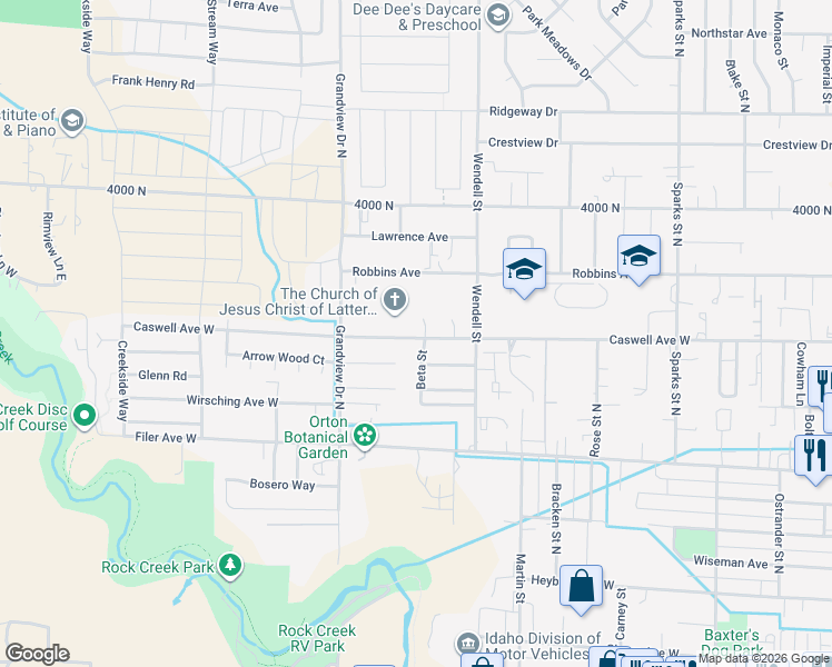 map of restaurants, bars, coffee shops, grocery stores, and more near 796 Caswell Avenue West in Twin Falls