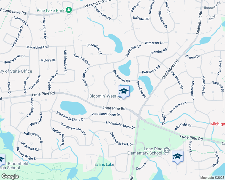map of restaurants, bars, coffee shops, grocery stores, and more near 4273 Southmoor Lane in West Bloomfield Township