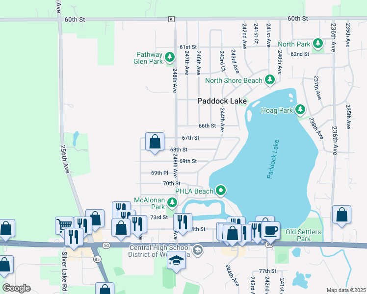 map of restaurants, bars, coffee shops, grocery stores, and more near 24716 68th Street in Salem