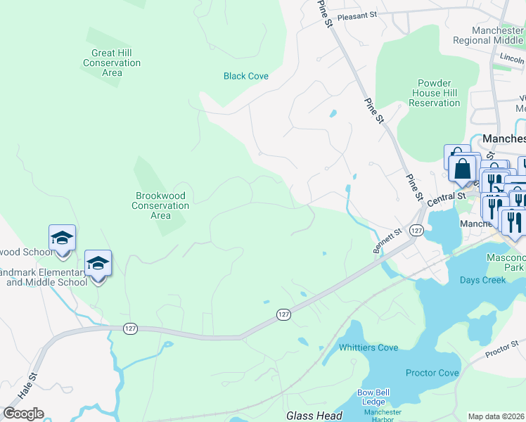 map of restaurants, bars, coffee shops, grocery stores, and more near 37 Forster Road in Manchester-by-the-Sea