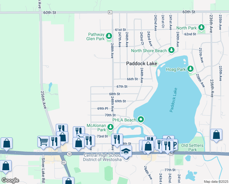 map of restaurants, bars, coffee shops, grocery stores, and more near 24716 68th Street in Salem