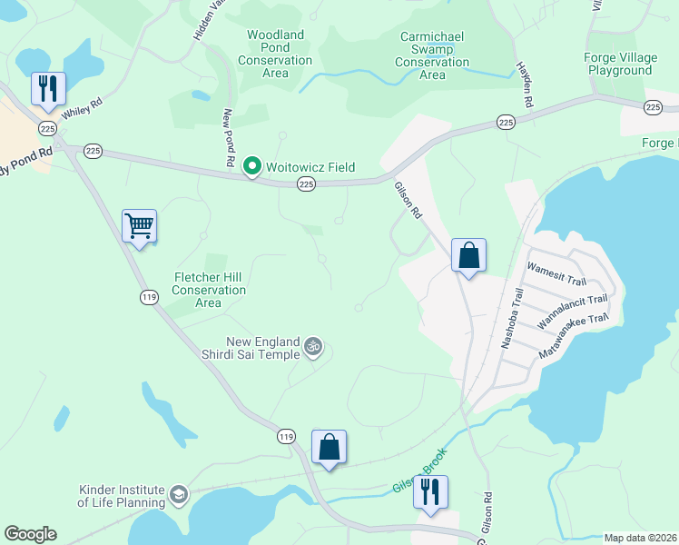 map of restaurants, bars, coffee shops, grocery stores, and more near 67 Stonebridge Way in Groton