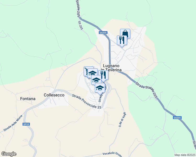 map of restaurants, bars, coffee shops, grocery stores, and more near in Lugnano In Teverina