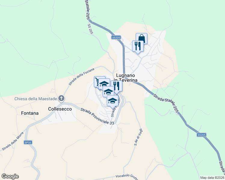map of restaurants, bars, coffee shops, grocery stores, and more near in Lugnano In Teverina