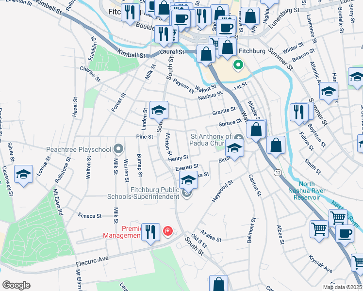 map of restaurants, bars, coffee shops, grocery stores, and more near 39 Mountain Avenue in Fitchburg