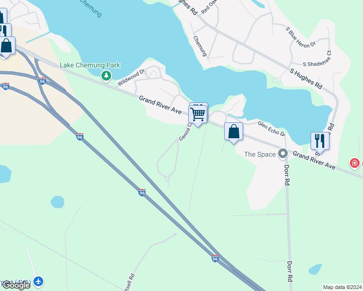 map of restaurants, bars, coffee shops, grocery stores, and more near 1978 Genoa Circle in Howell