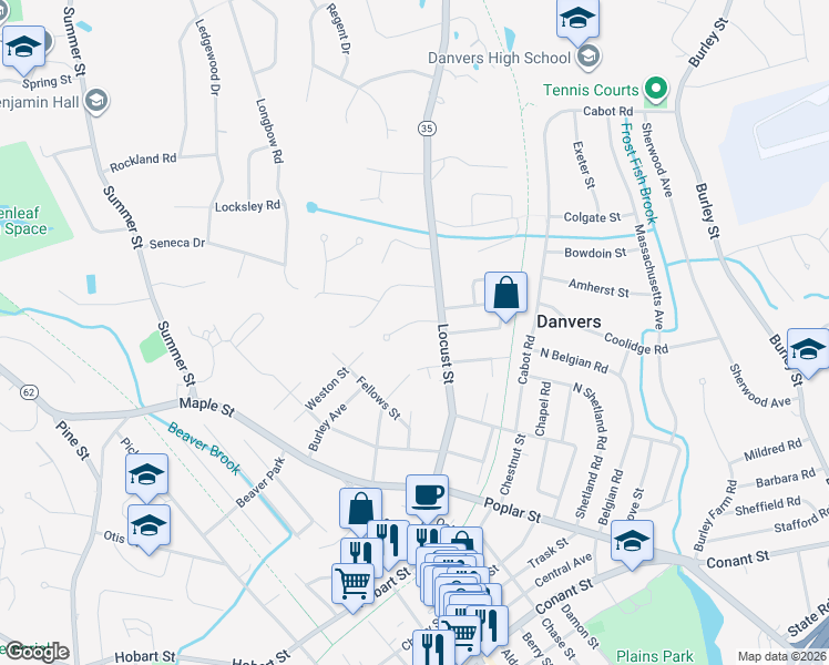 map of restaurants, bars, coffee shops, grocery stores, and more near 4 Drummond Court in Danvers