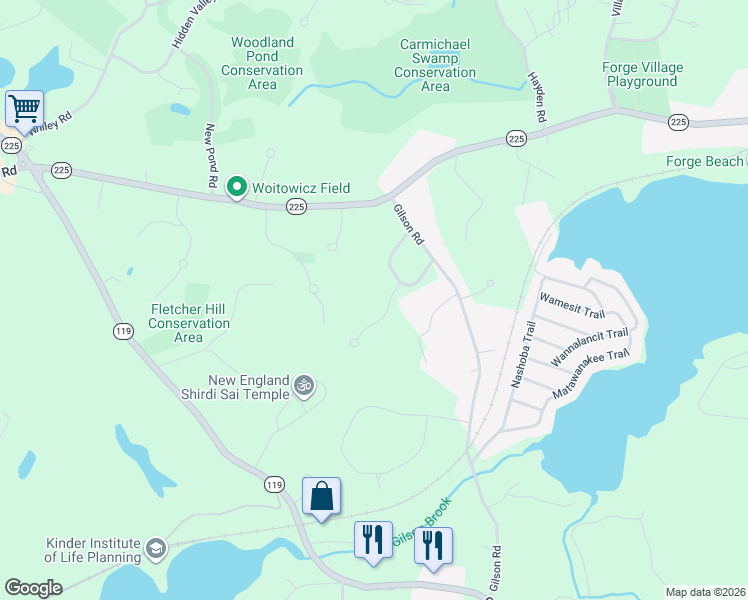 map of restaurants, bars, coffee shops, grocery stores, and more near 67 Stonebridge Way in Groton