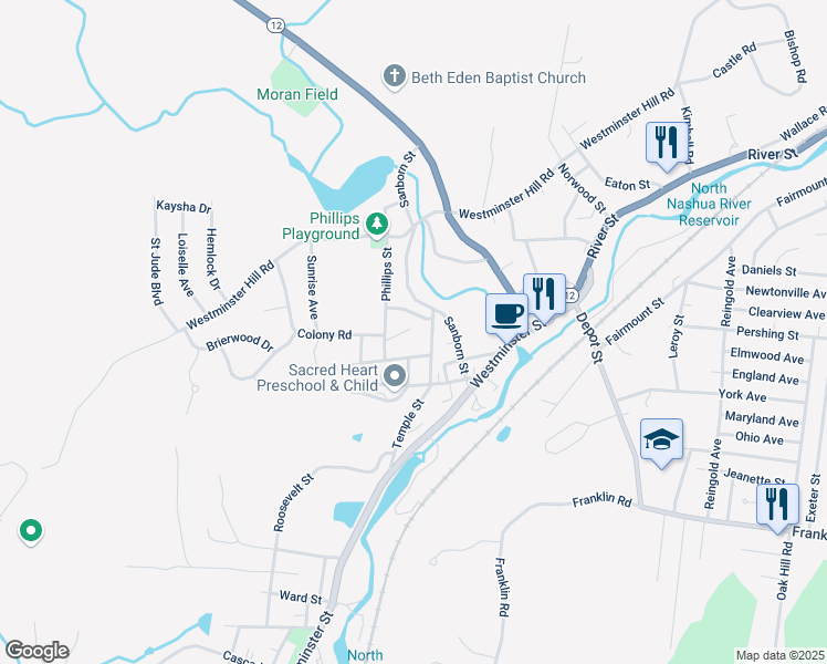 map of restaurants, bars, coffee shops, grocery stores, and more near 27 Phillips Avenue in Fitchburg