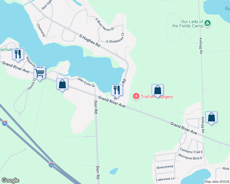 map of restaurants, bars, coffee shops, grocery stores, and more near 1856 South Hughes Road in Brighton