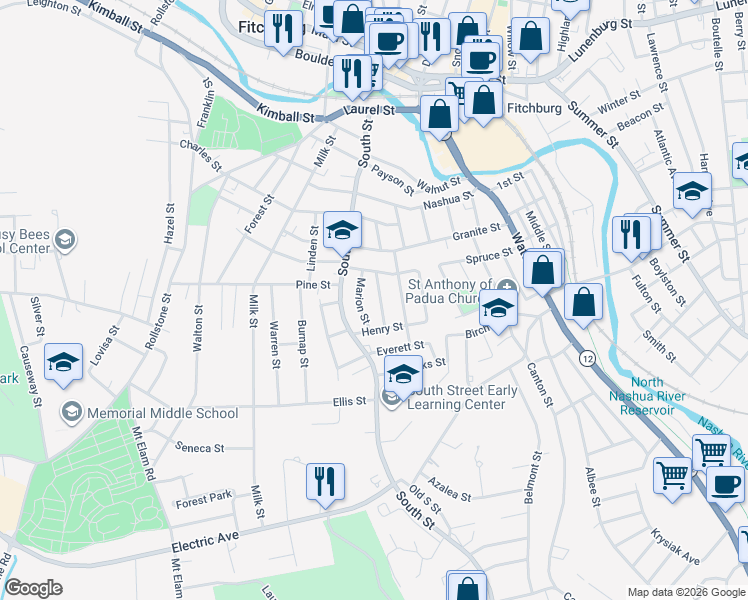 map of restaurants, bars, coffee shops, grocery stores, and more near 30 Mountain Avenue in Fitchburg