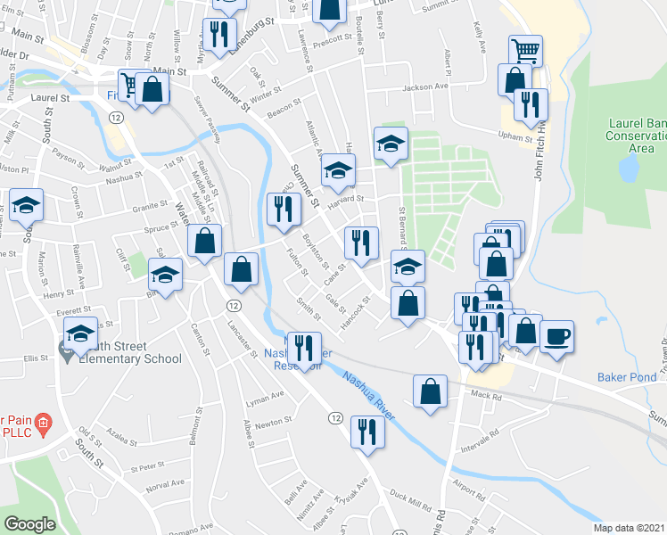 map of restaurants, bars, coffee shops, grocery stores, and more near 12 Cane Street in Fitchburg