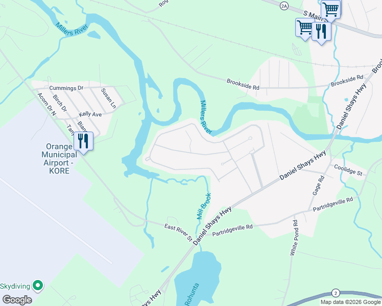 map of restaurants, bars, coffee shops, grocery stores, and more near Robert Drive in Athol