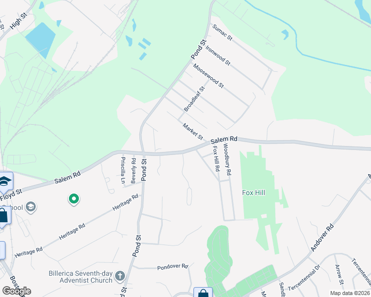 map of restaurants, bars, coffee shops, grocery stores, and more near 1 Stonehedge Circle in Billerica