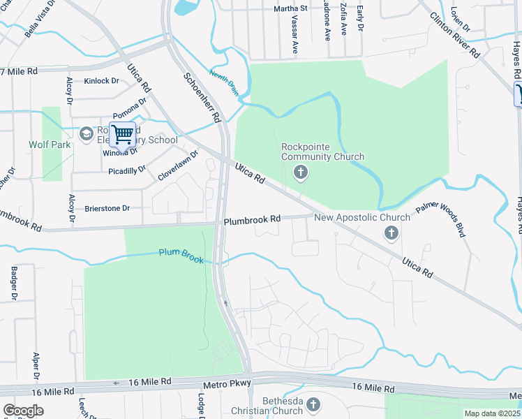 map of restaurants, bars, coffee shops, grocery stores, and more near 13951 Plumbrook Road in Sterling Heights