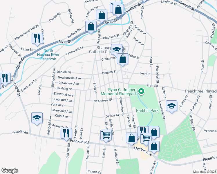 map of restaurants, bars, coffee shops, grocery stores, and more near 122 Chester Street in Fitchburg