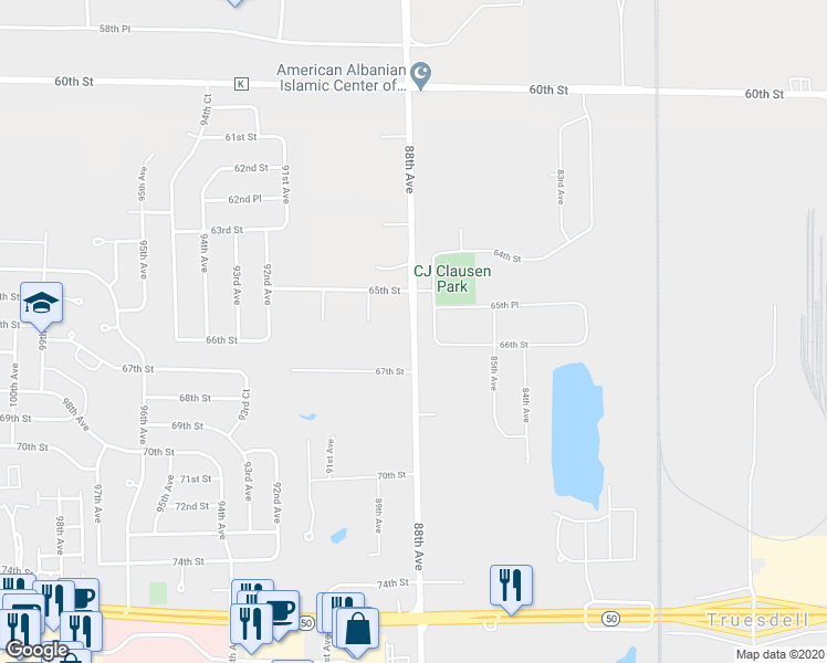 map of restaurants, bars, coffee shops, grocery stores, and more near 6622 88th Avenue in Kenosha