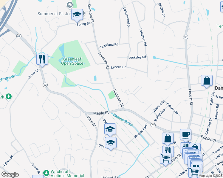 map of restaurants, bars, coffee shops, grocery stores, and more near 30 Summer Street in Danvers