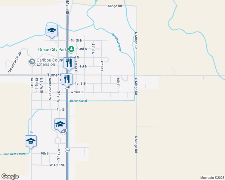 map of restaurants, bars, coffee shops, grocery stores, and more near 232 South 5th East in Grace