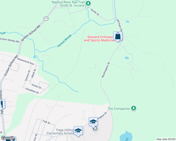 map of restaurants, bars, coffee shops, grocery stores, and more near 16 Madigan Lane in Ayer