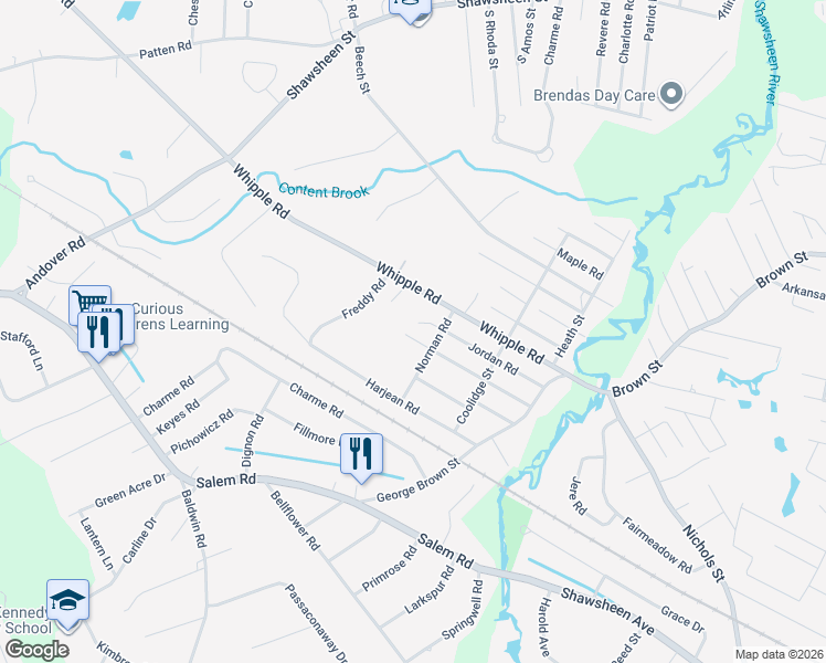 map of restaurants, bars, coffee shops, grocery stores, and more near 11 Norman Road in Billerica