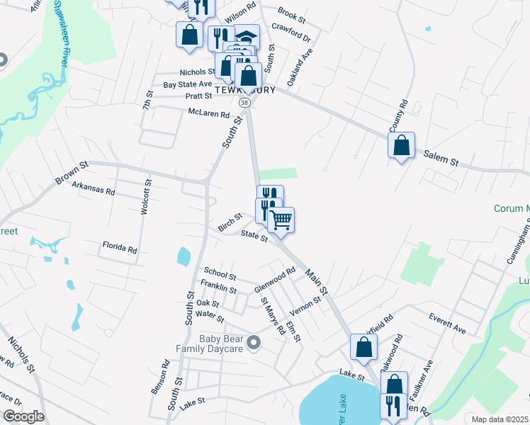 map of restaurants, bars, coffee shops, grocery stores, and more near 12 Hoover Road in Tewksbury