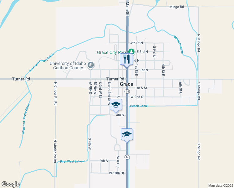 map of restaurants, bars, coffee shops, grocery stores, and more near 108 West 2nd South in Grace