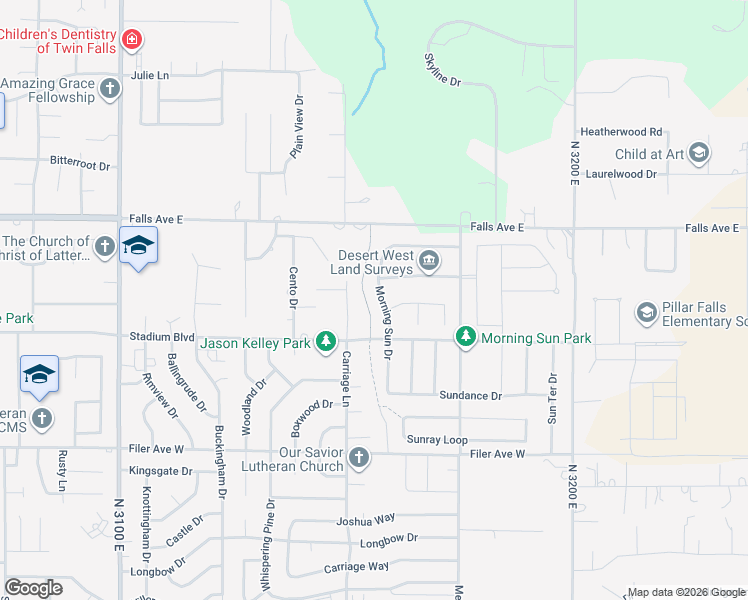 map of restaurants, bars, coffee shops, grocery stores, and more near 728 Morning Sun Drive in Twin Falls