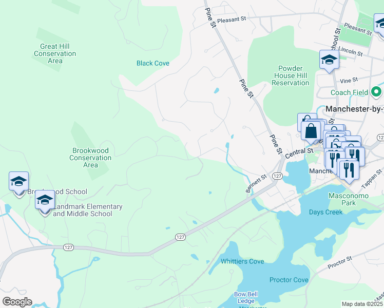 map of restaurants, bars, coffee shops, grocery stores, and more near 28 Forster Road in Manchester-by-the-Sea